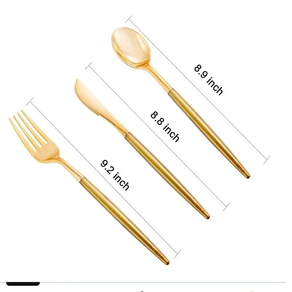 Supernal 102pc Gold Plastic Silverware Disposable Cutlery Set Dark Gold Handle - Picture 3 of 4